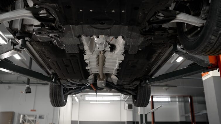 En billift med en bil utan hasplåt